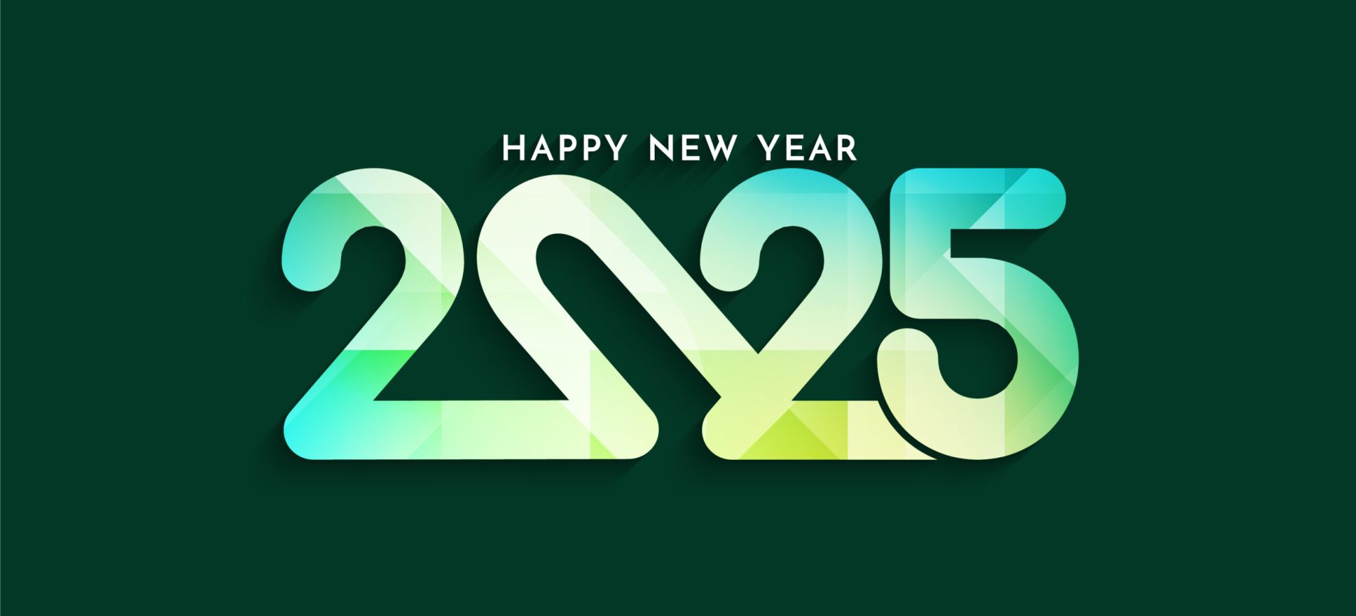 Happy new year 2025 colorful text green background vector